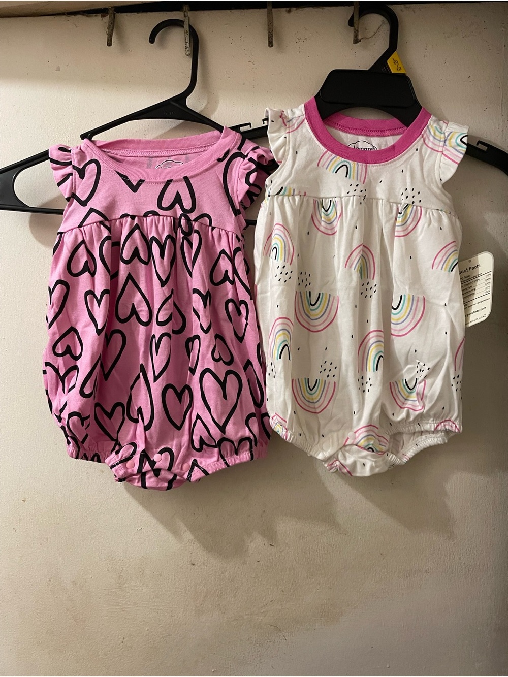 Lamaze Baby Girl Romper Set of 2 Organic Cotton Hearts & Rainbows 9 Months